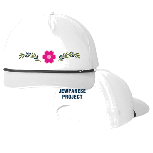Snapback Five-Panel Rope Hat -- White / Black -- Embroidery -- Logo (Split Front & Back)