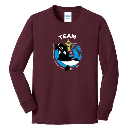 Youth Port and Company Long Sleeve 100% Cotton T-Shirt -- Athletic Maroon