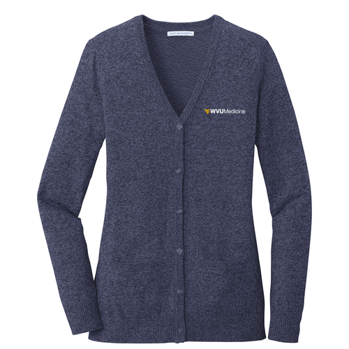 Port Authority Ladies Marled Cardigan Sweater -- Navy Marl