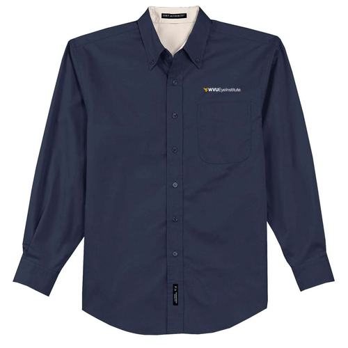 Port Authority Mens Easy Care Long Sleeve Shirt -- Navy / Light Stone
