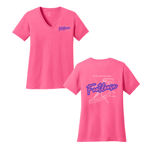 Port & Company Ladies Cotton V-Neck T-Shirt -- Neon Pink