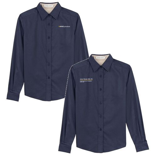 Port Authority Ladies Easy Care Long Sleeve Shirt -- Navy / Light Stone
