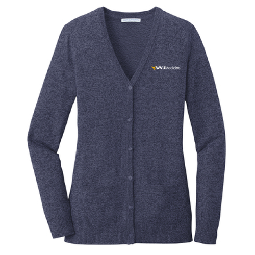 Port Authority Ladies Marled Cardigan Sweater -- Navy Marl