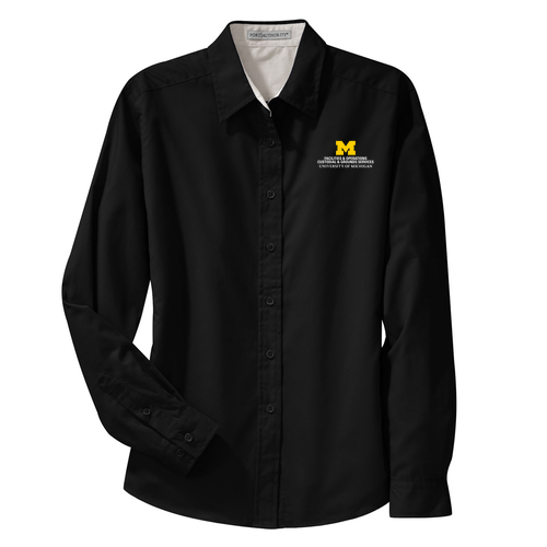 Port Authority Ladies Easy Care Long Sleeve Shirt -- Black / Light Stone ~$30