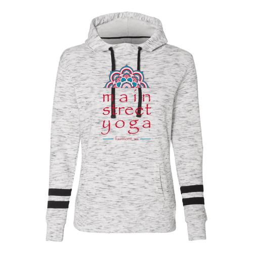 J. America Womens Melange Fleece Striped-Sleeve Hooded Sweatshirt -- White / Black