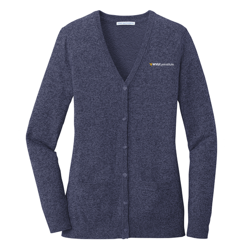 Port Authority Ladies Marled Cardigan Sweater -- Navy Marl
