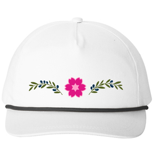 Snapback Five-Panel Rope Hat -- White / Black -- Embroidery -- Logo (Split Front & Back)