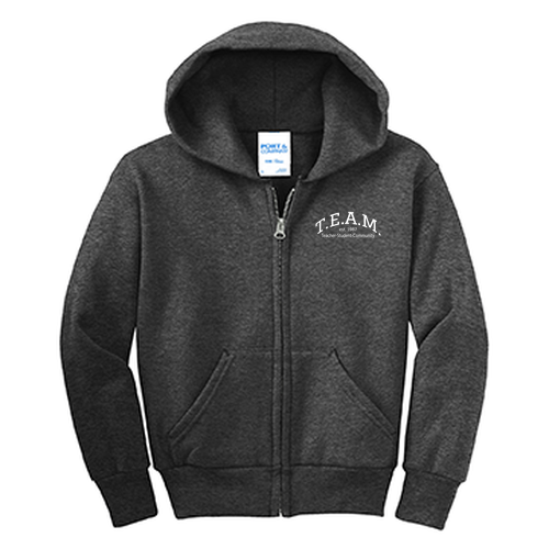Youth Port and Company Full-Zip Hooded Sweatshirt -- Dark Heather Grey