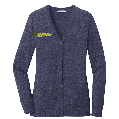 Port Authority Ladies Marled Cardigan Sweater -- Navy Marl