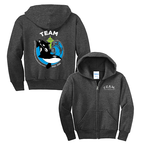 Youth Port and Company Full-Zip Hooded Sweatshirt -- Dark Heather Grey