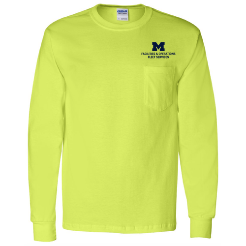 Men/Unisex Gildan Long Sleeve Pocket Tee -- Safety Green, $22