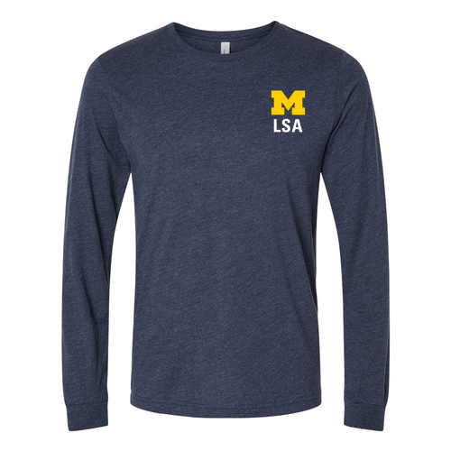 Mens/Unisex Bella+Canvas Soft Fitted CVC Long Sleeve Tee -- Heather Midnight Navy