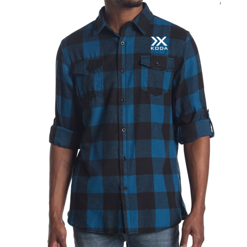 Burnside Yarn Dyed Long Sleeve Flannel Shirt  Blue / Black Embroidered