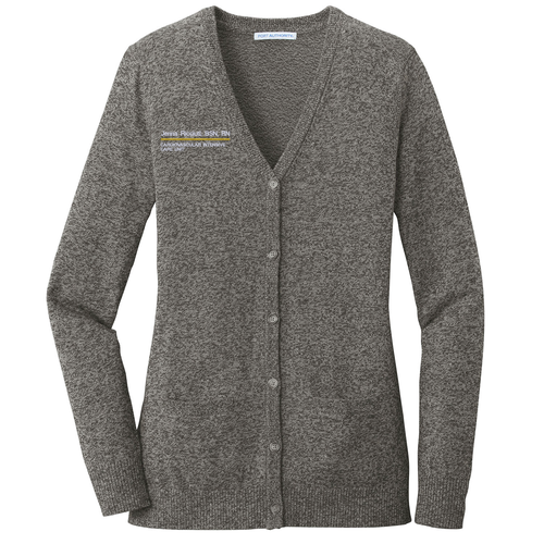 Port Authority Ladies Marled Cardigan Sweater -- Warm Grey Marl