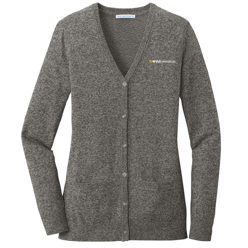Port Authority Ladies Marled Cardigan Sweater -- Warm Grey Marl