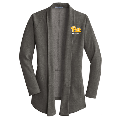 Port Authority Ladies Interlock Cardigan -- Medium Heather Grey / Charcoal Heather