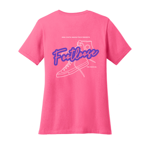 Port & Company Ladies Cotton V-Neck T-Shirt -- Neon Pink