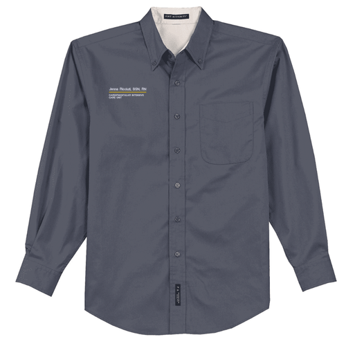 Port Authority Mens Easy Care Long Sleeve Shirt -- Steel Grey / Light Stone